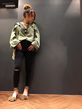 「SpRay（スプレイ）のアイテム（パンツ）」を使った、SpRay 大和郡山さん（レディース・158cm）の春コーディネート