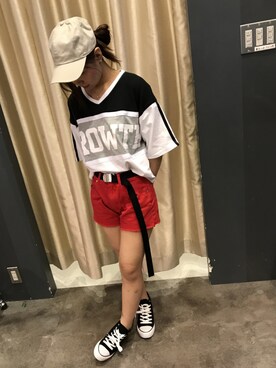 「SpRay（スプレイ）のアイテム（キャップ）」を使った、SpRay 大和郡山さん（レディース・151cm）の春コーディネート