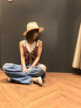 「アイテム（キャミソール、レッド系）」を使った、SpRay 大和郡山さん（レディース・152cm）の春コーディネート