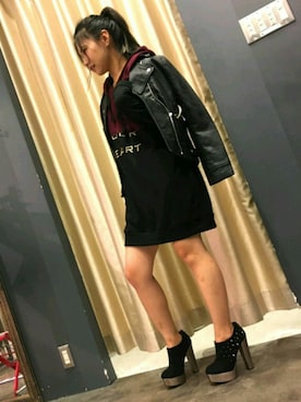 「SpRay（スプレイ）のアイテム（ライダースジャケット）」を使った、SpRay 大和郡山さん（レディース・152cm）の秋コーディネート