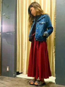 「SpRay（スプレイ）のアイテム（デニムジャケット）」を使った、SpRay 大和郡山さん（レディース・155cm）の秋コーディネート