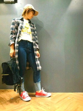「SpRay（スプレイ）のアイテム（キャップ）」を使った、SpRay 大和郡山さん（レディース・160cm）の秋コーディネート