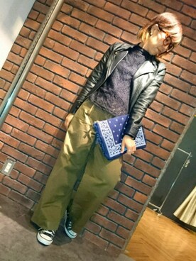 「SpRay（スプレイ）のアイテム（ライダースジャケット）」を使った、SpRay 大和郡山さん（レディース・160cm）の秋コーディネート