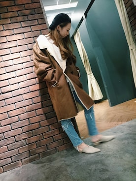 「SpRay（スプレイ）のアイテム（ムートンコート）」を使った、SpRay 大和郡山さん（レディース・158cm）の冬コーディネート
