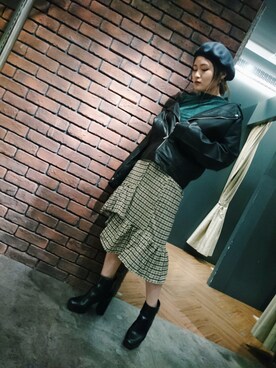 「SpRay（スプレイ）のアイテム（ライダースジャケット）」を使った、SpRay 大和郡山さん（レディース・158cm）の冬コーディネート