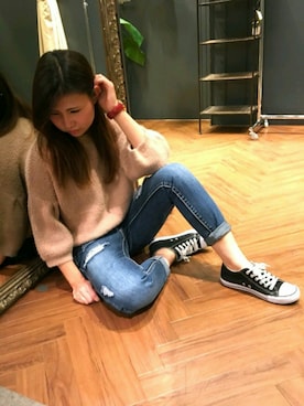 「SpRay（スプレイ）のアイテム（パンツ）」を使った、SpRay 大和郡山さん（レディース・155cm）の冬コーディネート