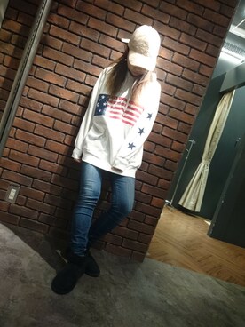 「SpRay（スプレイ）のアイテム（帽子）」を使った、SpRay 大和郡山さん（レディース・153cm）の冬コーディネート