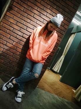 「SpRay（スプレイ）のアイテム（ニットキャップ/ビーニー）」を使った、SpRay 大和郡山さん（レディース・153cm）の冬コーディネート