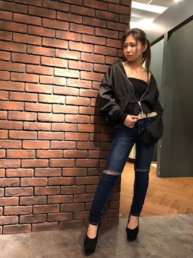「SpRay（スプレイ）のアイテム（MA-1）」を使った、SpRay 大和郡山さん（レディース・152cm）の冬コーディネート