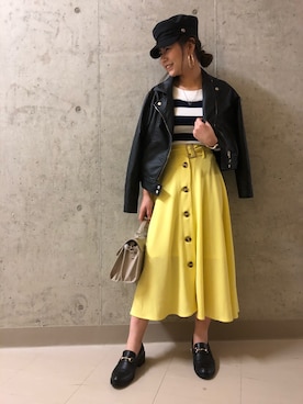 「SpRay（スプレイ）のアイテム（ライダースジャケット）」を使った、SpRay 大和郡山さん（レディース・155cm）の春コーディネート