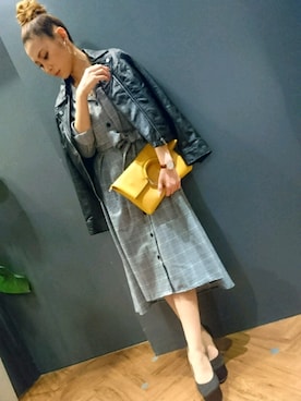 「SpRay（スプレイ）のアイテム（ライダースジャケット）」を使った、SpRay 大和郡山さん（レディース・153cm）の春コーディネート