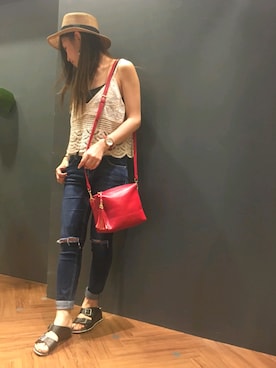 「SpRay（スプレイ）のアイテム（パンツ）」を使った、SpRay 大和郡山さん（レディース・155cm）の夏コーディネート