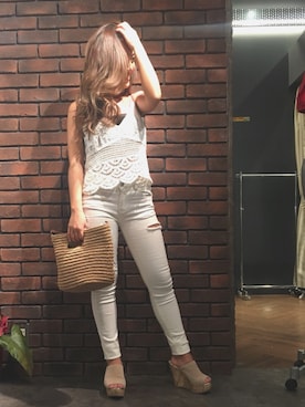 「SpRay（スプレイ）のアイテム（パンツ）」を使った、SpRay 大和郡山さん（レディース・152cm）の夏コーディネート