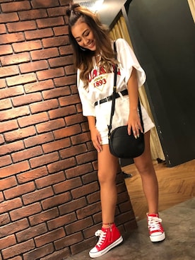 「SpRay（スプレイ）のアイテム（パンツ）」を使った、SpRay 大和郡山さん（レディース・153cm）の夏コーディネート