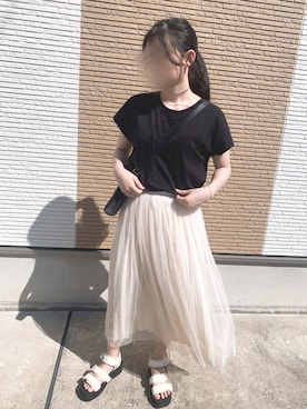 「one after another NICE CLAUP（ワンアフターアナザーナイスクラップ）のリバーシブルプリーツスカート（スカート）」を使った、ちょこさん（レディース・157cm）の夏コーディネート