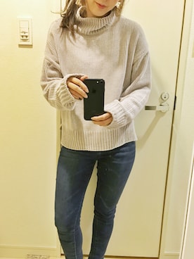 「おおぶりピアス」｜「アイテム（ニット/セーター）」を使った、nag.さん（レディース・158cm）の冬コーディネート
