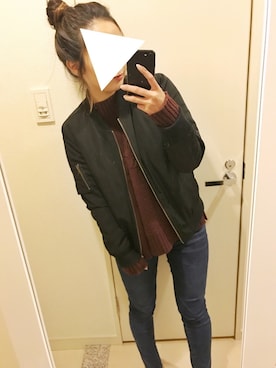 「ジーユー」｜「アイテム（MA-1）」を使った、nag.さん（レディース・155cm）の冬コーディネート