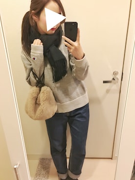 「チャンピオン パーカー」｜「アイテム（バッグ）」を使った、nag.さん（レディース・155cm）の冬コーディネート