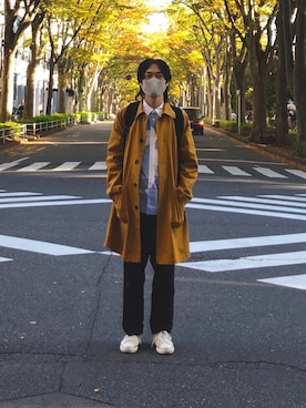 「アイテム（トレンチコート、ゴールド系）」を使った、Ryosukeさん（メンズ・172cm）の秋コーディネート