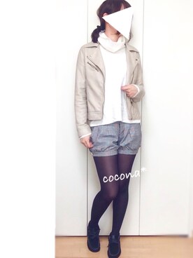 「one after another NICE CLAUP（ワンアフターアナザーナイスクラップ）のアイテム（ライダースジャケット）」を使った、cocona*さん（レディース・167cm）の冬コーディネート