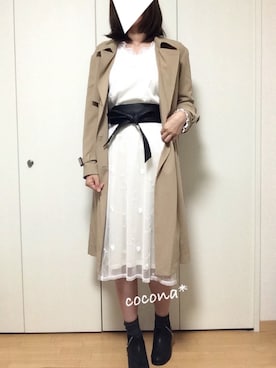 「サッシュベルト」｜「アイテム（その他）」を使った、cocona*さん（レディース・167cm）の春コーディネート