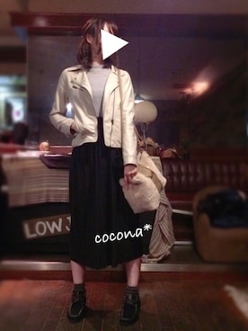 「one after another NICE CLAUP（ワンアフターアナザーナイスクラップ）のアイテム（ライダースジャケット）」を使った、cocona*さん（レディース・167cm）の秋コーディネート