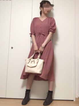 コルセットベルト風デザインワンピを使った人気ファッションコーディネート Wear