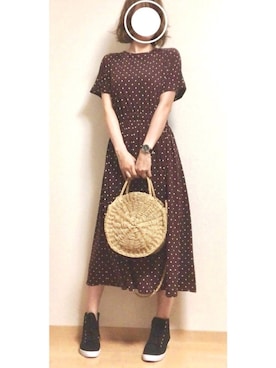 「ドットワンピ」｜「アイテム（アナログ腕時計）」を使った、cocona*さん（レディース・167cm）の夏コーディネート