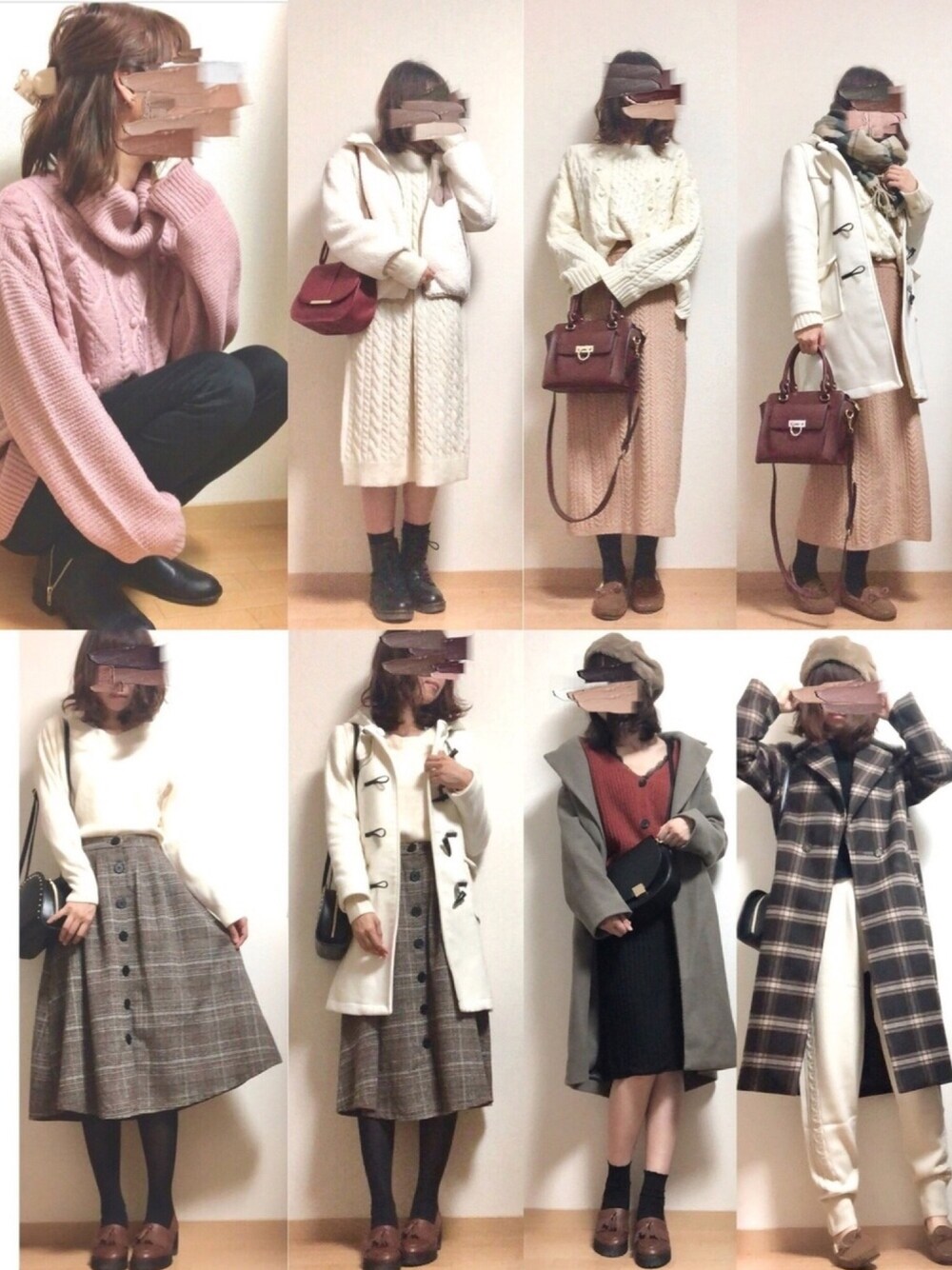 ホワイト系のニット/セーター、ピンク系のニット/セーター、ホワイト系のワンピースを着用したレディースの冬コーディネートの1枚目の写真