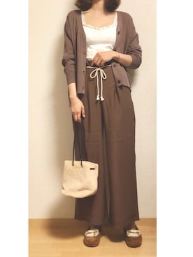 「リブニット」｜「アイテム（モカシン/デッキシューズ）」を使った、cocona*さん（レディース・167cm）の秋コーディネート