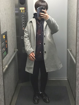 「アイテム（ステンカラーコート）」を使った、ゅ。さん（メンズ・167cm・20代）の冬コーディネート