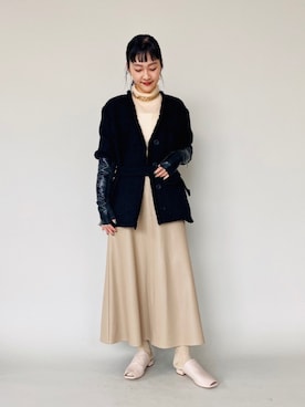 「レザースカート」｜hazuki yoshizawaさん（レディース・166cm）の秋コーディネート
