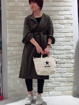 「khaki」｜「アイテム（ダウンジャケット/コート）」を使った、yoshimeさん（レディース・158cm）の秋コーディネート