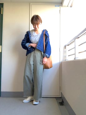 「earth music&ecology（アースミュージックアンドエコロジー）のアイテム（デニムジャケット）」を使った、yoshimeさん（レディース・158cm）の春コーディネート