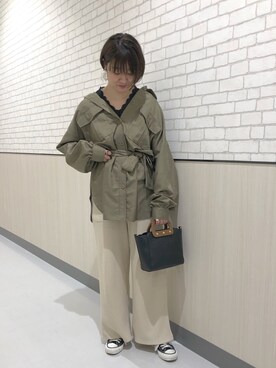 「Green　Parks（グリーンパークス）の・ウッドハンドルショルダ-バッグ（ショルダーバッグ）」を使った、yoshimeさん（レディース・158cm）の冬コーディネート