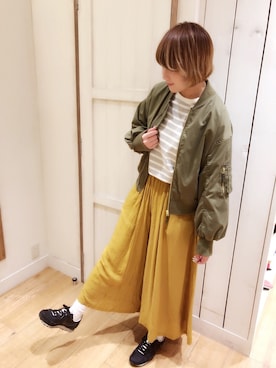 「マスタード」｜「アイテム（MA-1）」を使った、e.r.g*_ibarakiさん（レディース・167cm）の春コーディネート