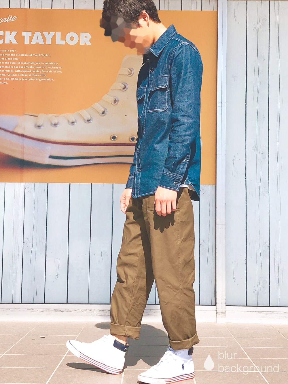 「nylaus jeansのアイテム（シャツ/ブラウス、ブルー系）」を使った、＠キタケさん（メンズ・170cm）の秋コーディネートの1枚目の写真