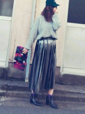 「ファークラッチ」｜「アイテム（ブーツ）」を使った、がをさん（レディース・161cm）の秋コーディネート