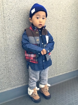 「アイテム（ダウンベスト、その他）」を使った、KANATAさん（キッズ・90cm）の冬コーディネート