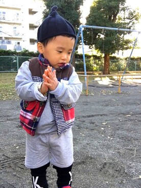 「アイテム（ダウンベスト、その他）」を使った、KANATAさん（キッズ・90cm）の冬コーディネート