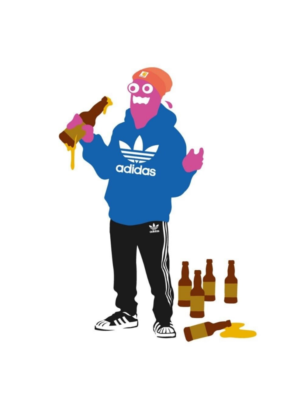 「秋冬コーデ、パンツスタイル、部屋着、パジャマ、アディダス、adidas、adidas originals、ジャージ、ジャージーパンツ」｜「CarharttのCARHARTT/ACRYLIC WATCH HAT（ニットキャップ/ビーニー、オレンジ系）」を使った、zozopeaceeさん（レディース・168cm）の冬コーディネートの1枚目の写真