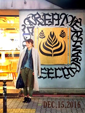 「stradivarius（ストラディバリウス）のアイテム（ライダースジャケット）」を使った、MAHOMiさん（レディース・160cm）の冬コーディネート