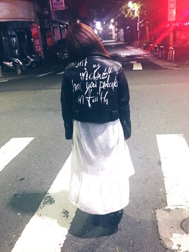 「STYLENANDA（スタイルナンダ）のアイテム（ライダースジャケット）」を使った、喵可さん（レディース・158cm）の冬コーディネート