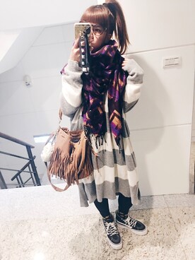 「MONKI（モンキ）のアイテム（ソックス/靴下）」を使った、喵可さん（レディース・158cm）の冬コーディネート