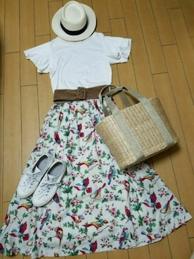「genuine panama hat（ジェニュインパナマハット）のアイテム」を使った、kaoさん（レディース・161cm）の夏コーディネート