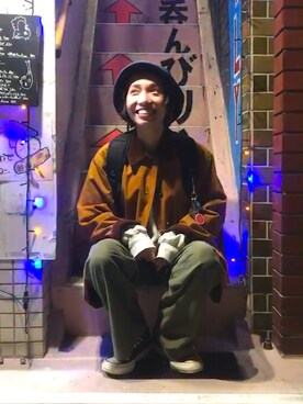 「アイテム（ハット、ブルー系）」を使った、apyiさん（レディース・153cm）の冬コーディネート