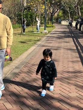 「spring」｜「アイテム（ノーカラージャケット）」を使った、hes_lamさん（キッズ・80cm）の春コーディネート