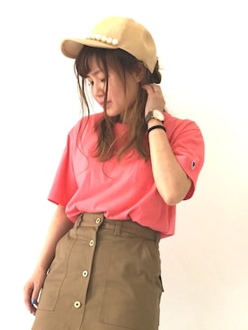 「ポケットＴシャツ」｜「アイテム（キャップ）」を使った、ふたわたりさん（レディース・150cm）の春コーディネート