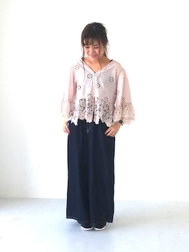 「E hyphen world gallery（イーハイフンワールドギャラリー）のラメリブタンクトップ（タンクトップ）」を使った、ふたわたりさん（レディース・150cm）の春コーディネート