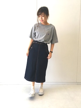 「アイテム（デニムスカート）」を使った、ふたわたりさん（レディース・150cm・20代）の夏コーディネート